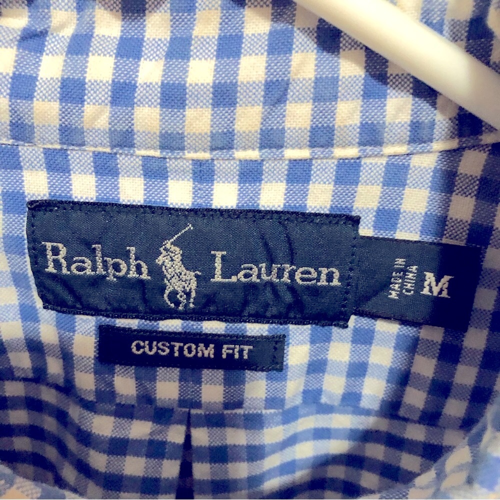 Ralph Lauren Blue & White Checked Print Long Sleeved Shirt - Size Medium 🌀 - Picture 3 of 6